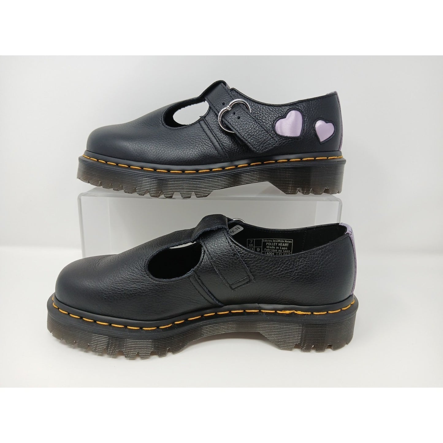 Dr. Martens Polley Heart Virginia Satin Mary Jane Leather BLK Shoes Sz 9 Y2K.