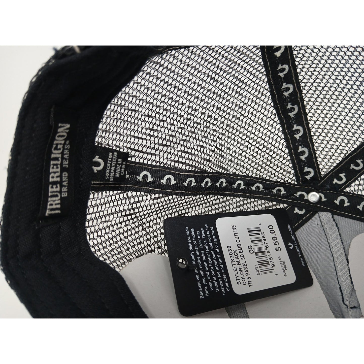 True Religion Men Horse Shoe Embroidered Logo Trucker Hat Cap Style TR3036 New