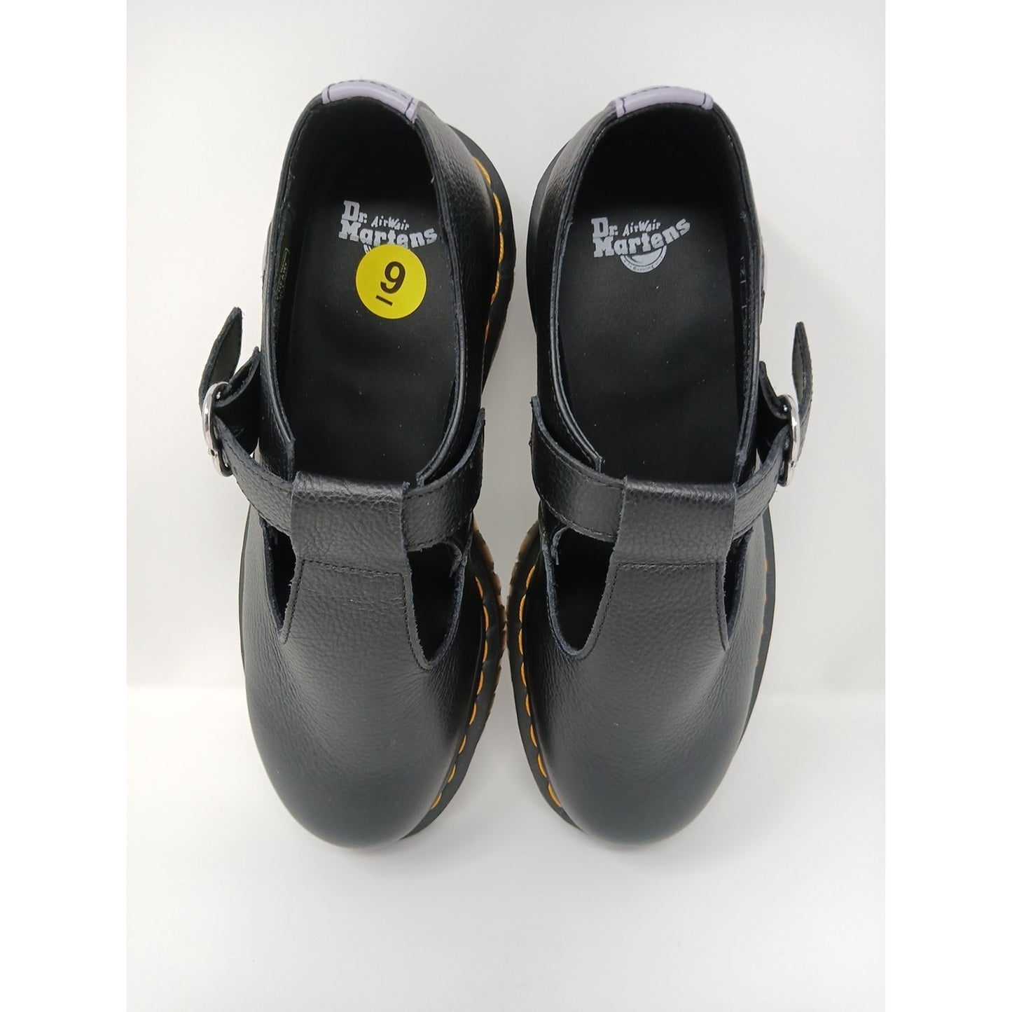 Dr. Martens Polley Heart Virginia Satin Mary Jane Leather BLK Shoes Sz 9 Y2K.