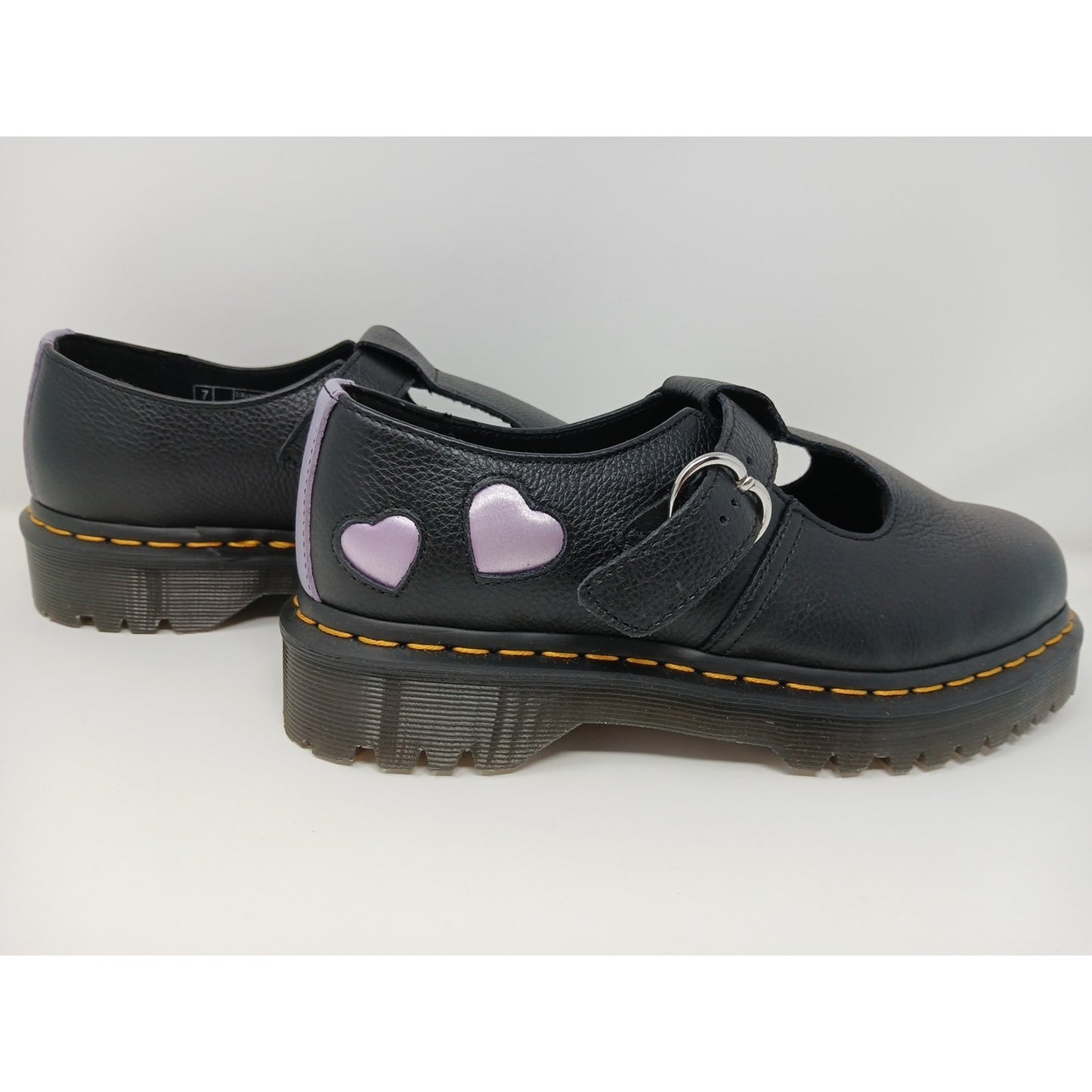 Dr. Martens Polley Heart Virginia Satin Mary Jane Leather BLK Shoes Sz 9 Y2K.