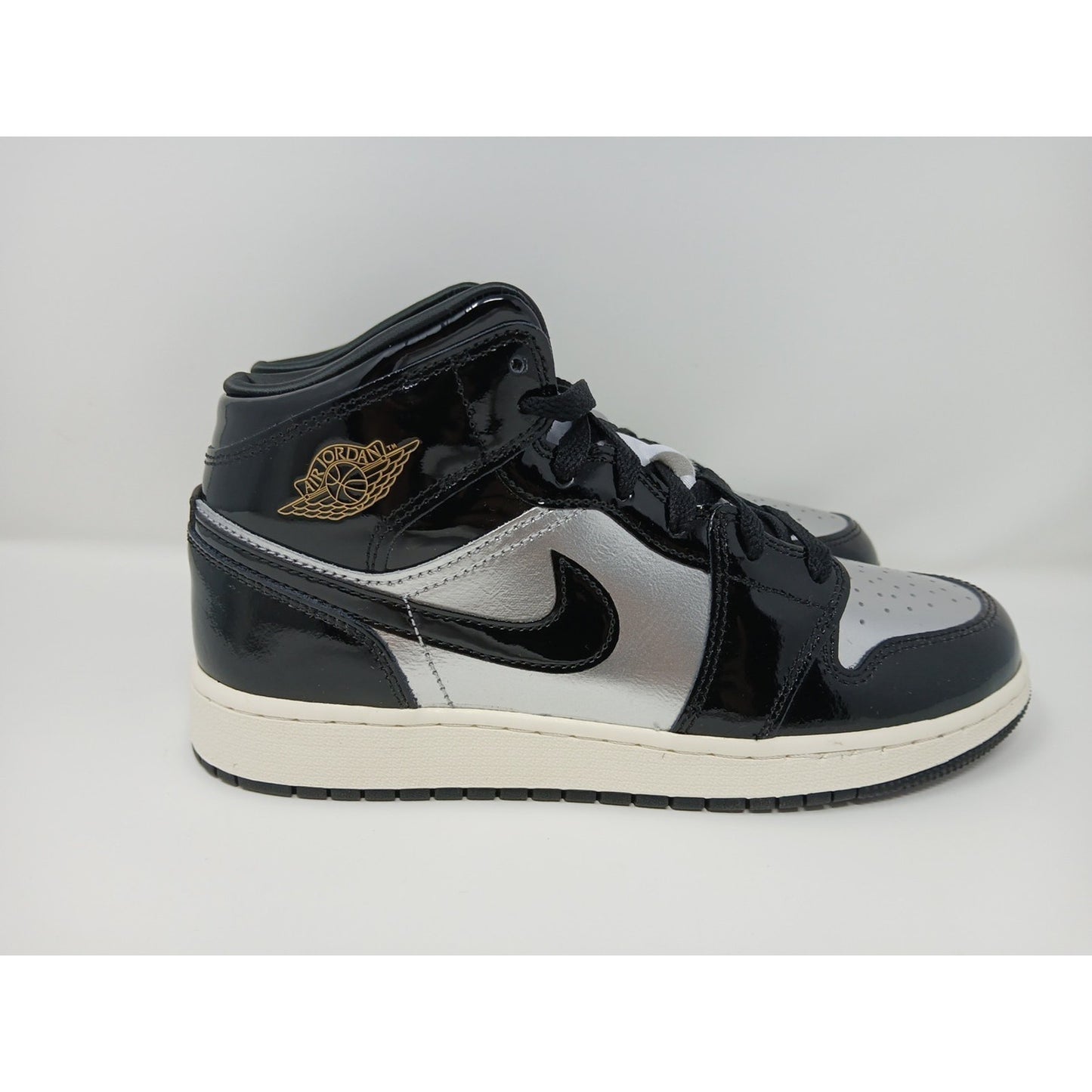 Nike Air Jordan 1 Mid SE GS AJ1 Black Metallic Silver Shoes Sz 6.5Y FZ3938-001