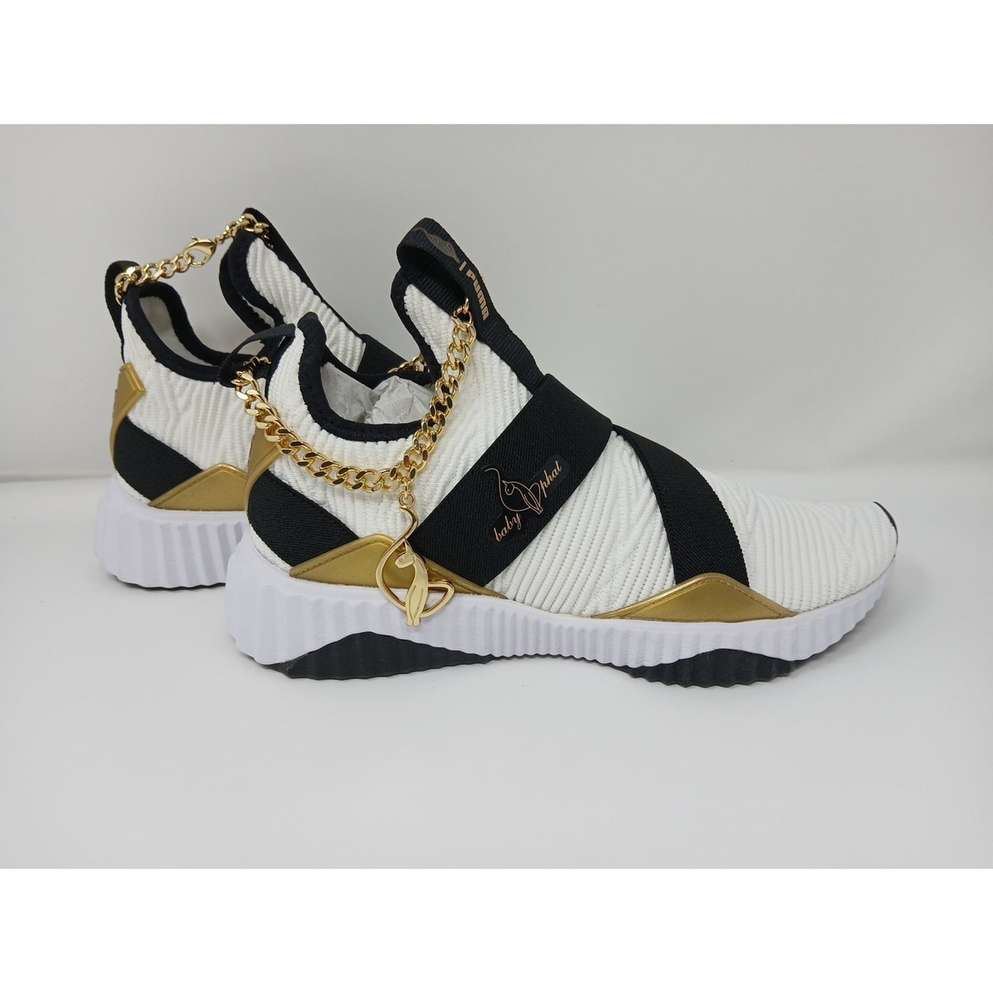 Puma Baby Phat X Defy Mid Women Sz 7 White/Blk Shoes Athletic Sneakers 387663