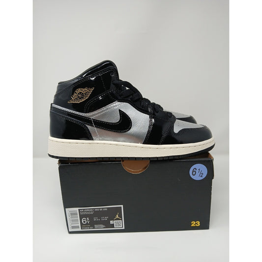 Nike Air Jordan 1 Mid SE GS AJ1 Black Metallic Silver Shoes Sz 6.5Y FZ3938-001