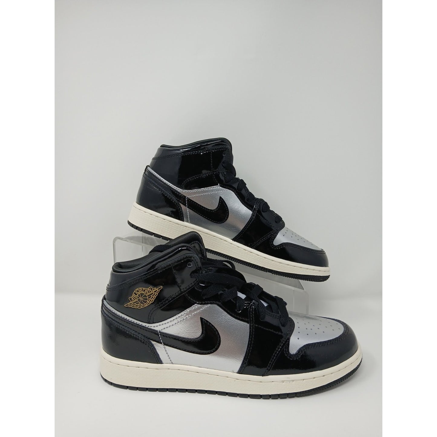 Nike Air Jordan 1 Mid SE GS AJ1 Black Metallic Silver Shoes Sz 6.5Y FZ3938-001