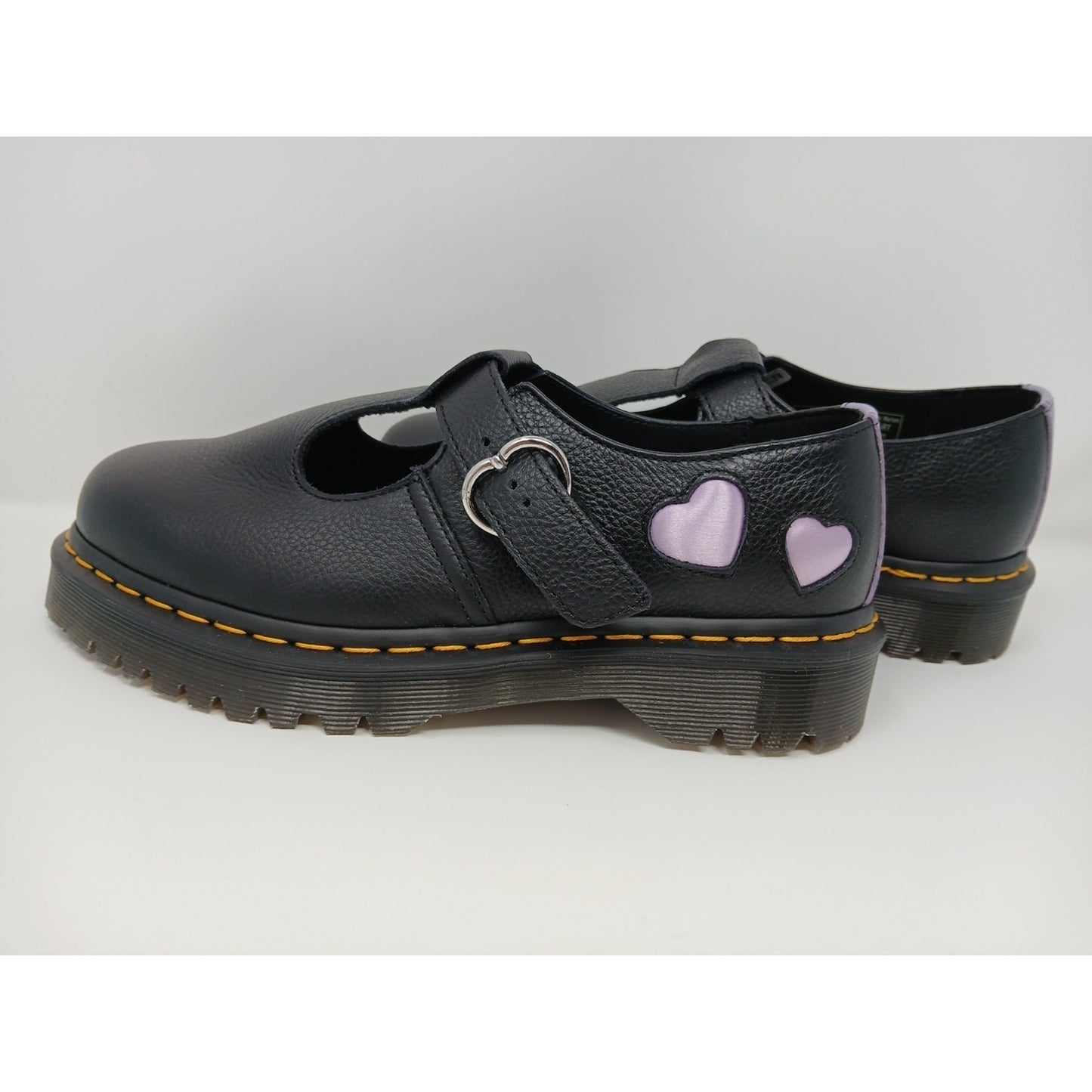 Dr. Martens Polley Heart Virginia Satin Mary Jane Leather BLK Shoes Sz 9 Y2K.