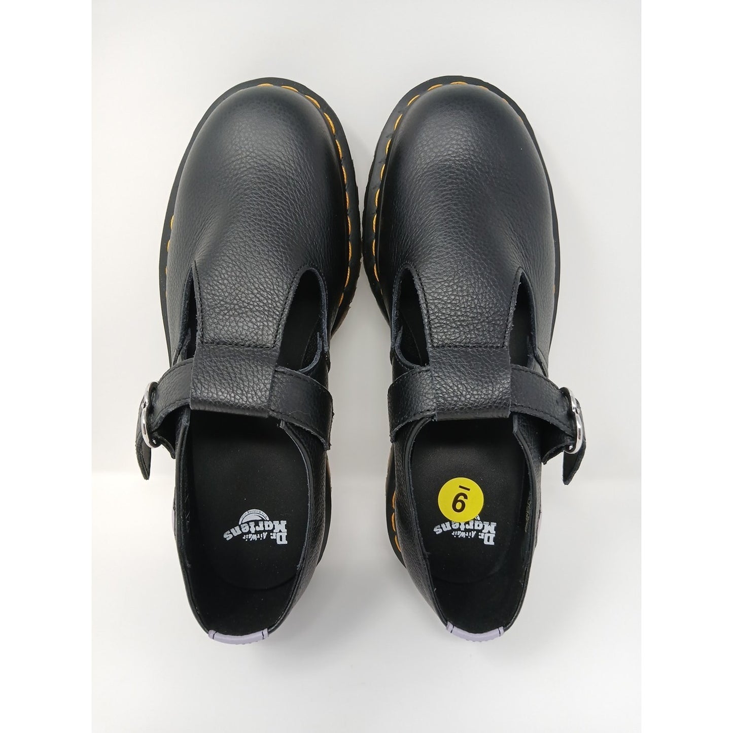 Dr. Martens Polley Heart Virginia Satin Mary Jane Leather BLK Shoes Sz 9 Y2K.
