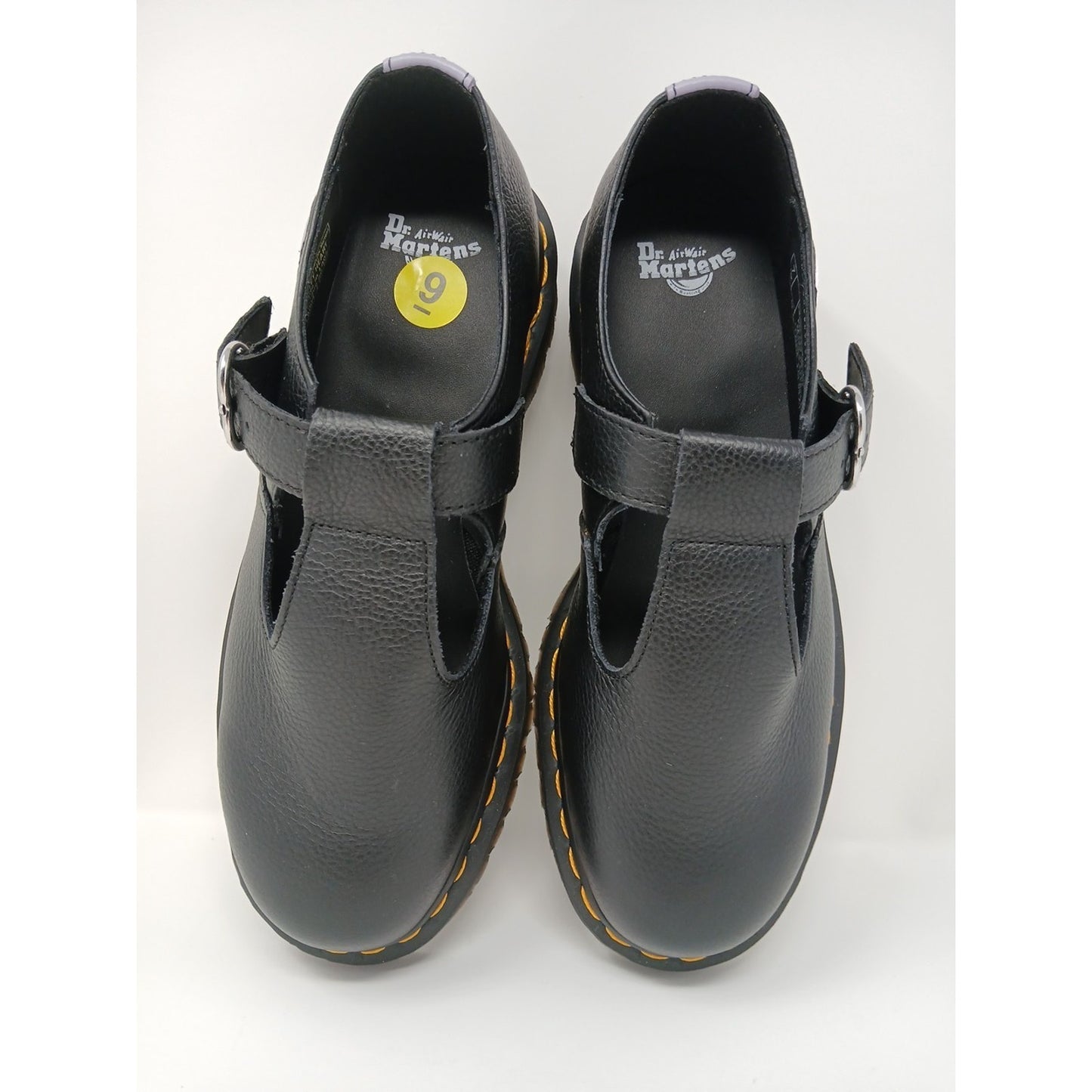 Dr. Martens Polley Heart Virginia Satin Mary Jane Leather BLK Shoes Sz 9 Y2K.