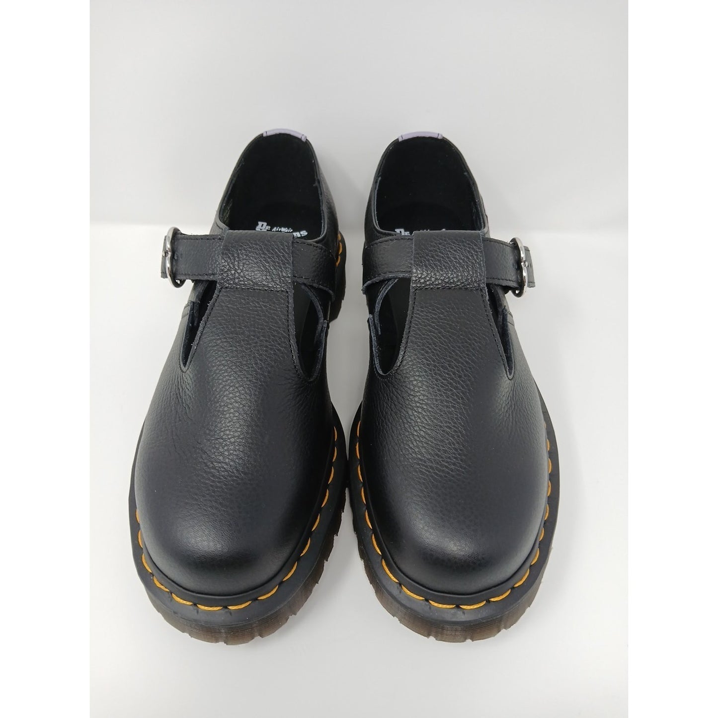 Dr. Martens Polley Heart Virginia Satin Mary Jane Leather BLK Shoes Sz 9 Y2K.